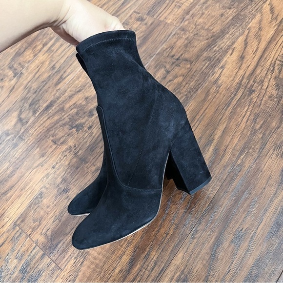Valentino • Stretch-Suede Sock Boots ankle booties block heeled zip leather - Picture 11 of 16